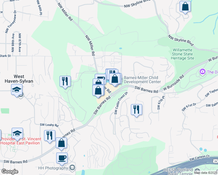 map of restaurants, bars, coffee shops, grocery stores, and more near 460 Southwest Miller Road in Portland