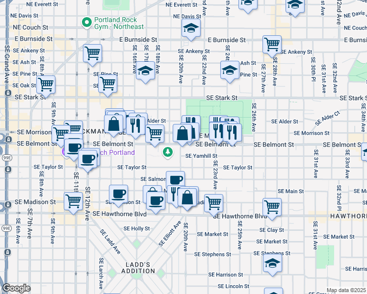 map of restaurants, bars, coffee shops, grocery stores, and more near in Portland