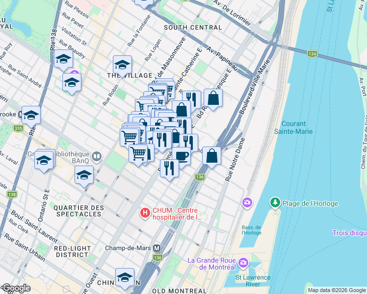 map of restaurants, bars, coffee shops, grocery stores, and more near 1097 Rue Atateken in Montréal