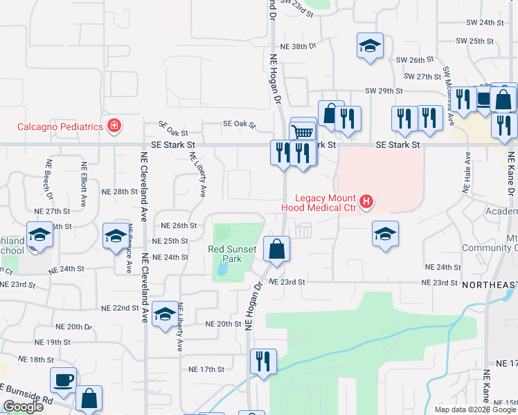 map of restaurants, bars, coffee shops, grocery stores, and more near 1781 Northeast 27th Terrace in Gresham