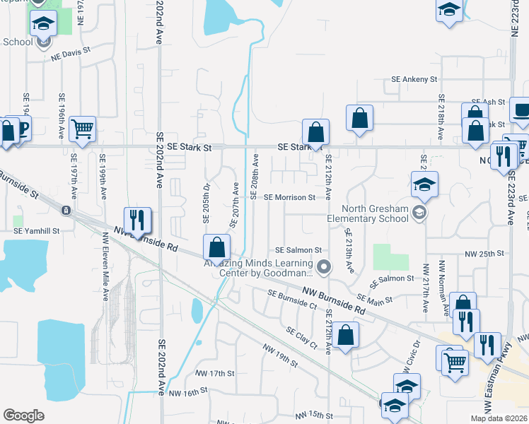 map of restaurants, bars, coffee shops, grocery stores, and more near 1002 Southeast 208th Avenue in Gresham
