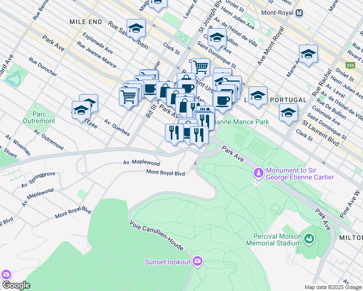 map of restaurants, bars, coffee shops, grocery stores, and more near 9 Avenue Nelson in Montréal