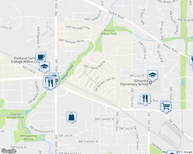 map of restaurants, bars, coffee shops, grocery stores, and more near 428 Southwest Boston Way in Beaverton
