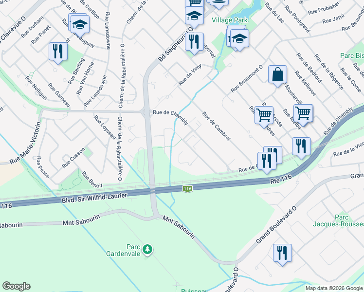 map of restaurants, bars, coffee shops, grocery stores, and more near 1261 Rue des Tilleuls in Saint-Bruno-de-Montarville