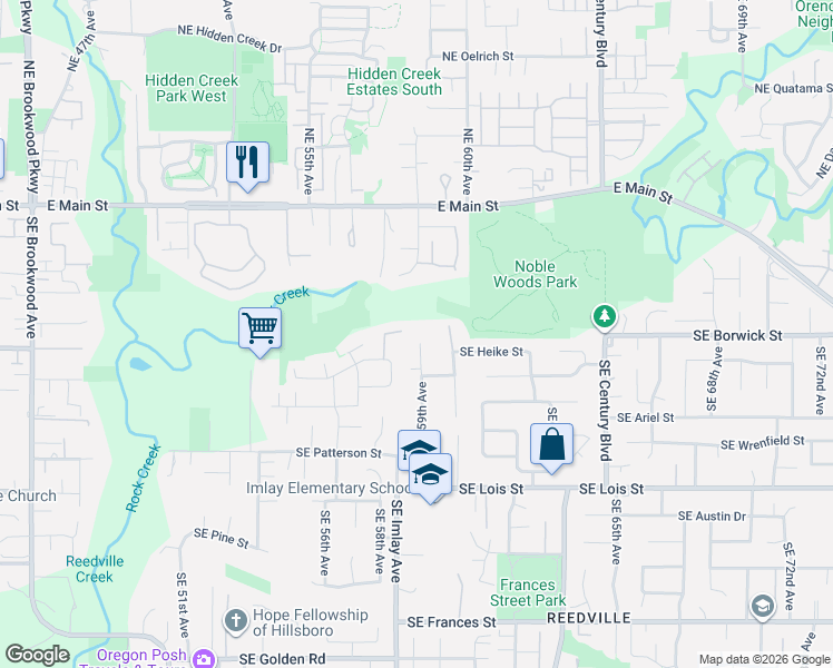 map of restaurants, bars, coffee shops, grocery stores, and more near 615 Southeast 59th Court in Hillsboro