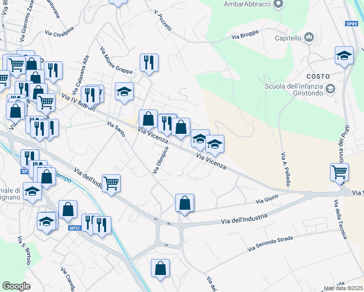 map of restaurants, bars, coffee shops, grocery stores, and more near 2 Via Francesco Baracca in Arzignano