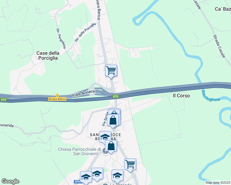 map of restaurants, bars, coffee shops, grocery stores, and more near 389 Viale Riviera Berica in Vicenza