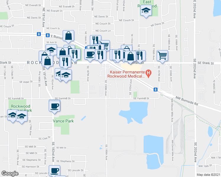 map of restaurants, bars, coffee shops, grocery stores, and more near 820 Southeast 190th Avenue in Portland