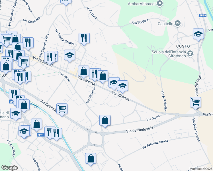map of restaurants, bars, coffee shops, grocery stores, and more near 2 Via Francesco Baracca in Arzignano