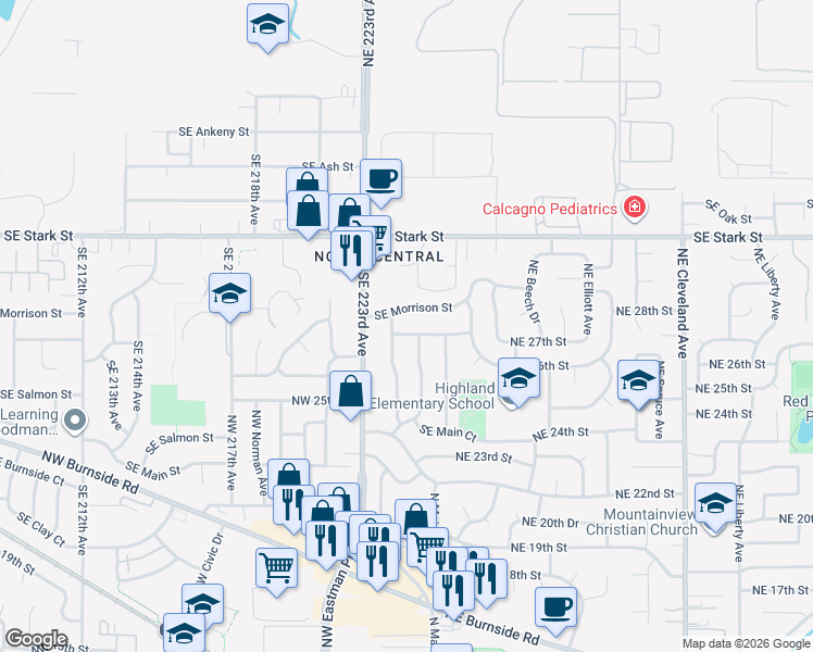 map of restaurants, bars, coffee shops, grocery stores, and more near 916 Southeast 225th Avenue in Gresham