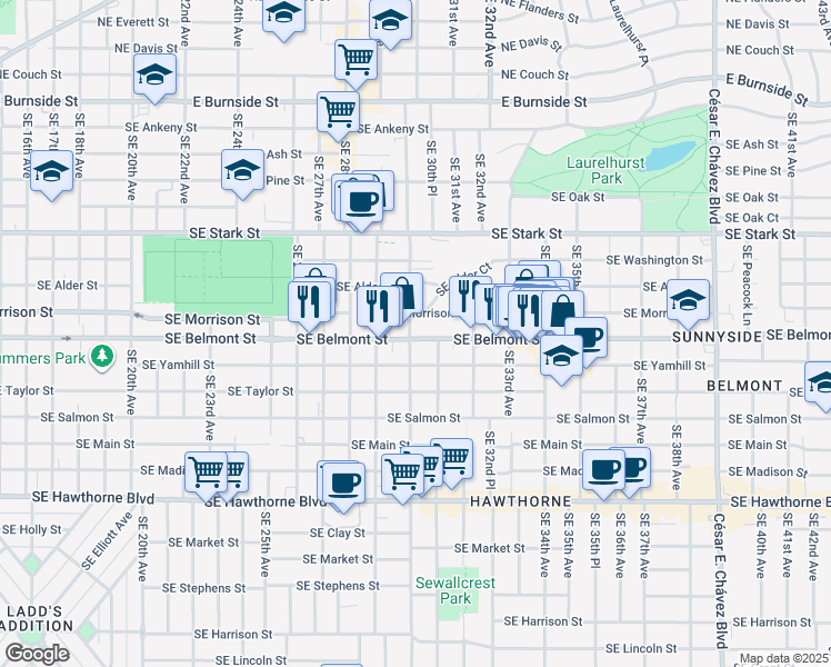 map of restaurants, bars, coffee shops, grocery stores, and more near in Portland