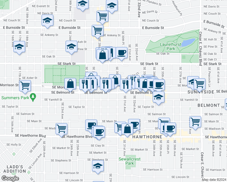 map of restaurants, bars, coffee shops, grocery stores, and more near in Portland