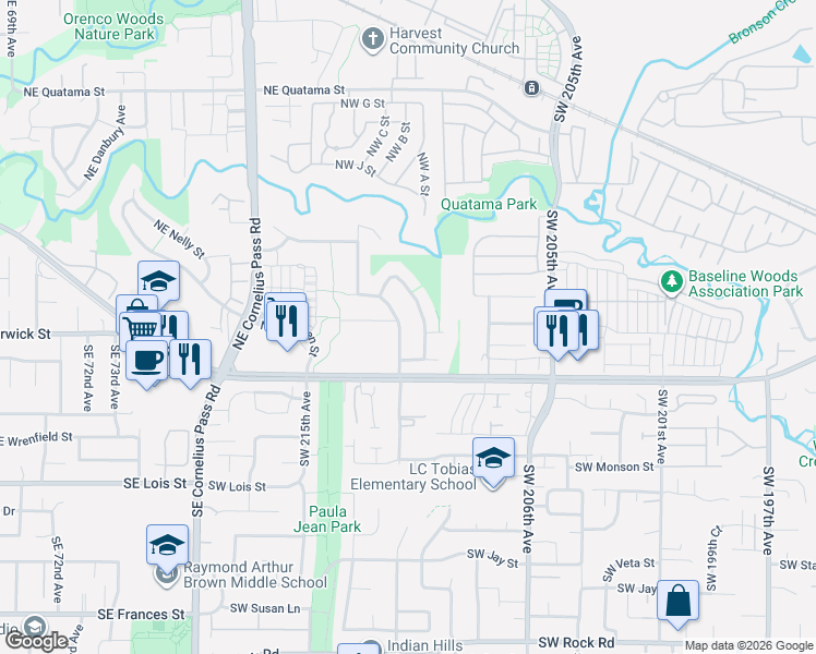 map of restaurants, bars, coffee shops, grocery stores, and more near 515 Southwest Sutherland Way in Aloha