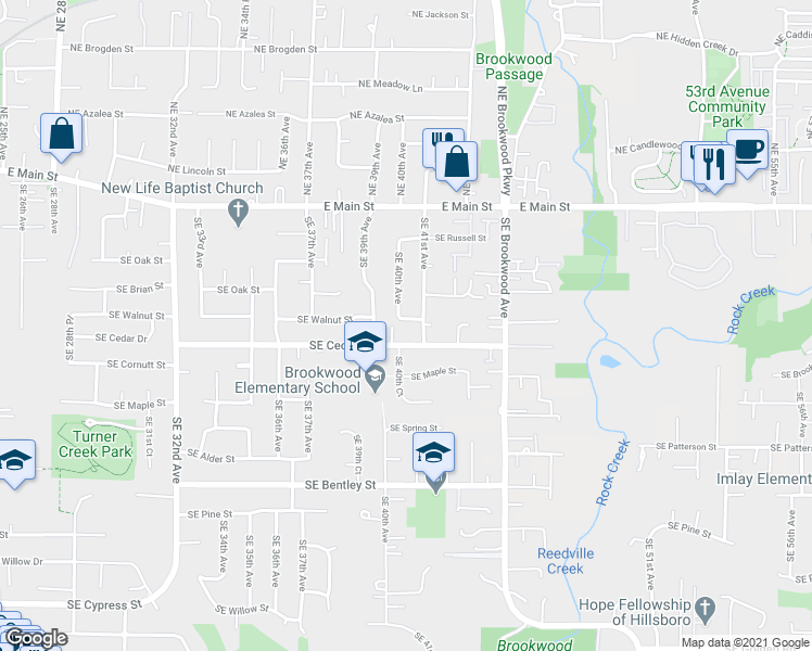 map of restaurants, bars, coffee shops, grocery stores, and more near 4026 SE Walnut St in Hillsboro