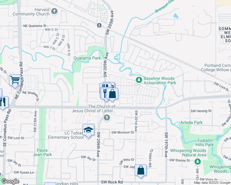 map of restaurants, bars, coffee shops, grocery stores, and more near Southwest Kirkwood Street in Beaverton