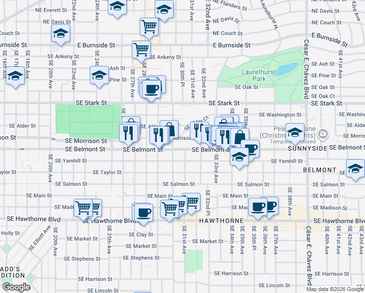 map of restaurants, bars, coffee shops, grocery stores, and more near in Portland