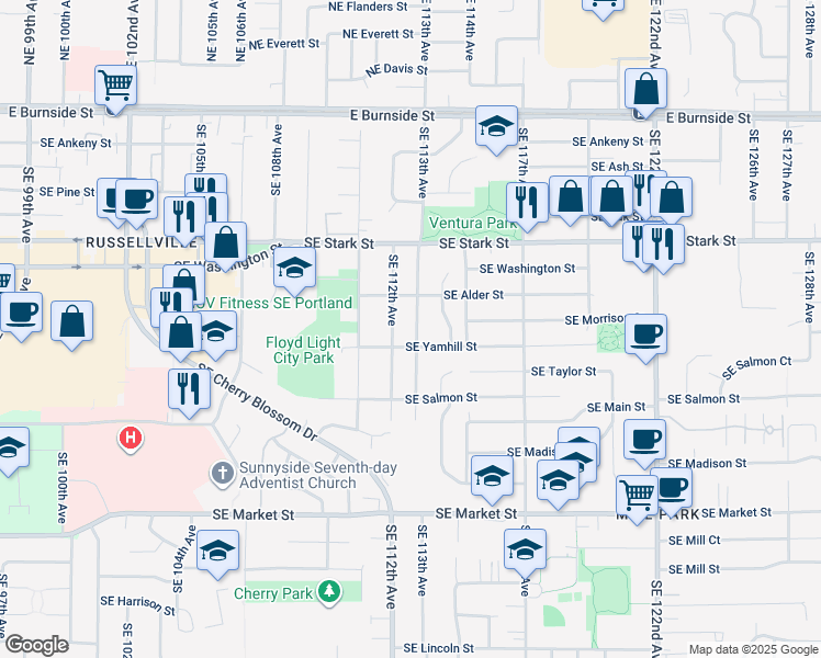 map of restaurants, bars, coffee shops, grocery stores, and more near 809 Southeast 113th Avenue in Portland