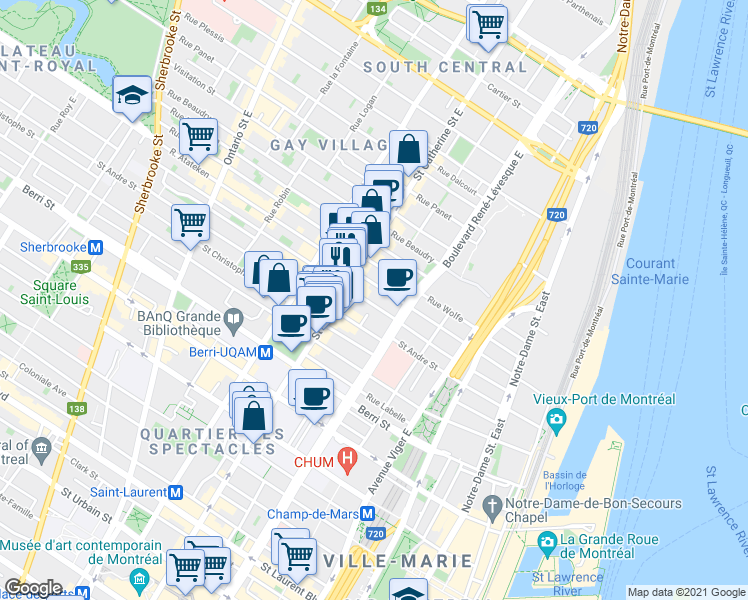 map of restaurants, bars, coffee shops, grocery stores, and more near 1243 Rue Saint-Timothée in Montréal