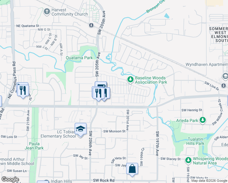 map of restaurants, bars, coffee shops, grocery stores, and more near 20234 Southwest Kirkwood Street in Beaverton