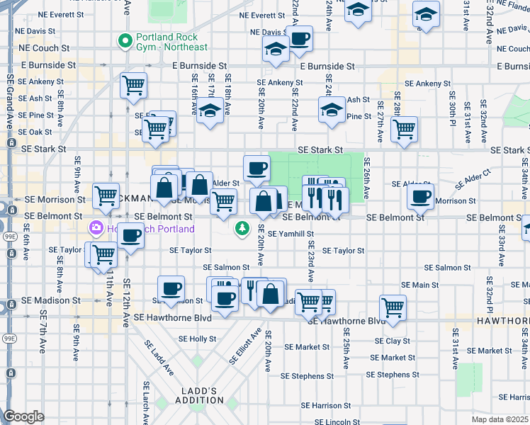 map of restaurants, bars, coffee shops, grocery stores, and more near in Portland