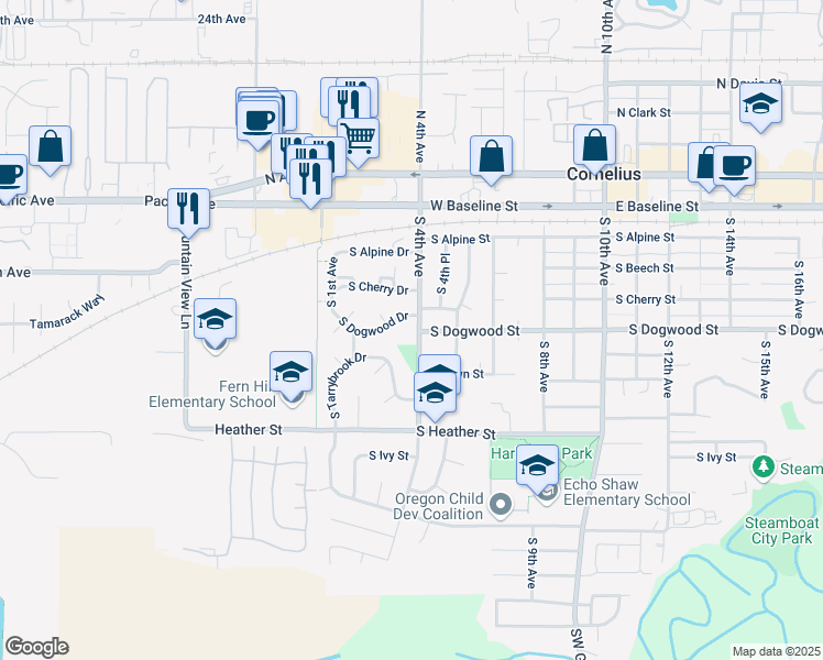map of restaurants, bars, coffee shops, grocery stores, and more near 332 South Tarrybrook Drive in Cornelius