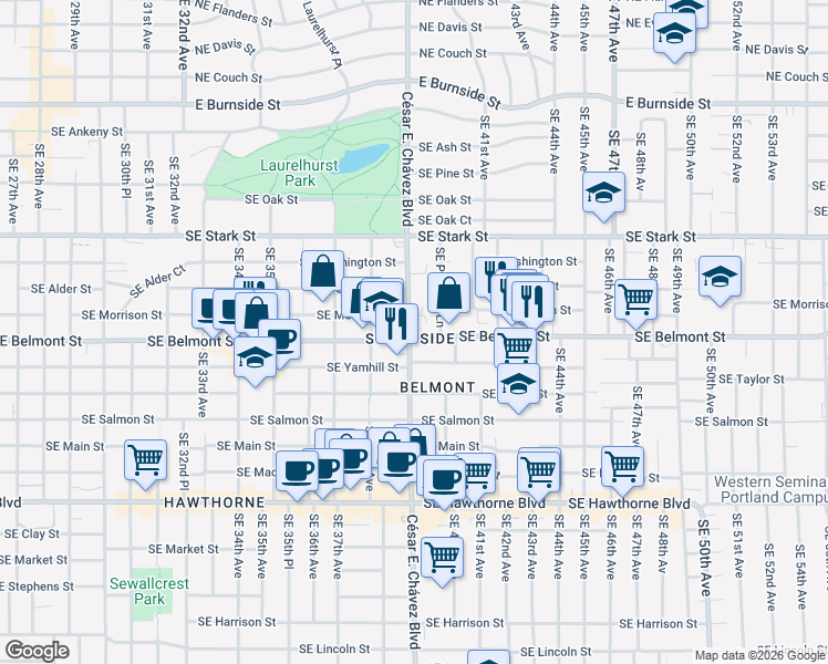 map of restaurants, bars, coffee shops, grocery stores, and more near in Portland