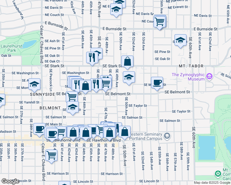 map of restaurants, bars, coffee shops, grocery stores, and more near in Portland