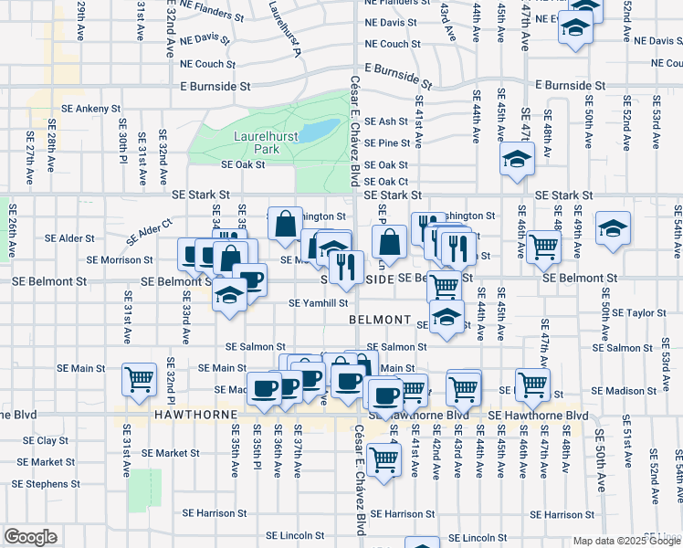 map of restaurants, bars, coffee shops, grocery stores, and more near in Portland