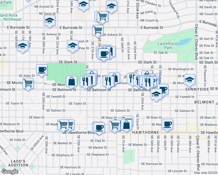 map of restaurants, bars, coffee shops, grocery stores, and more near in Portland