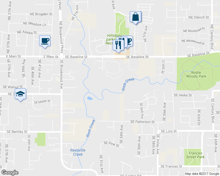 map of restaurants, bars, coffee shops, grocery stores, and more near 5300 West Baseline Road in Hillsboro