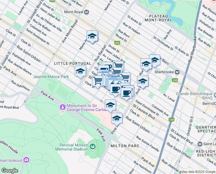 map of restaurants, bars, coffee shops, grocery stores, and more near 3973 Boulevard Saint-Laurent in Montréal