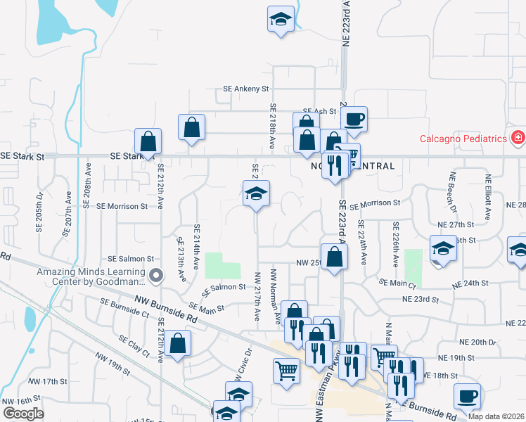map of restaurants, bars, coffee shops, grocery stores, and more near 725 Southeast 217th Avenue in Gresham