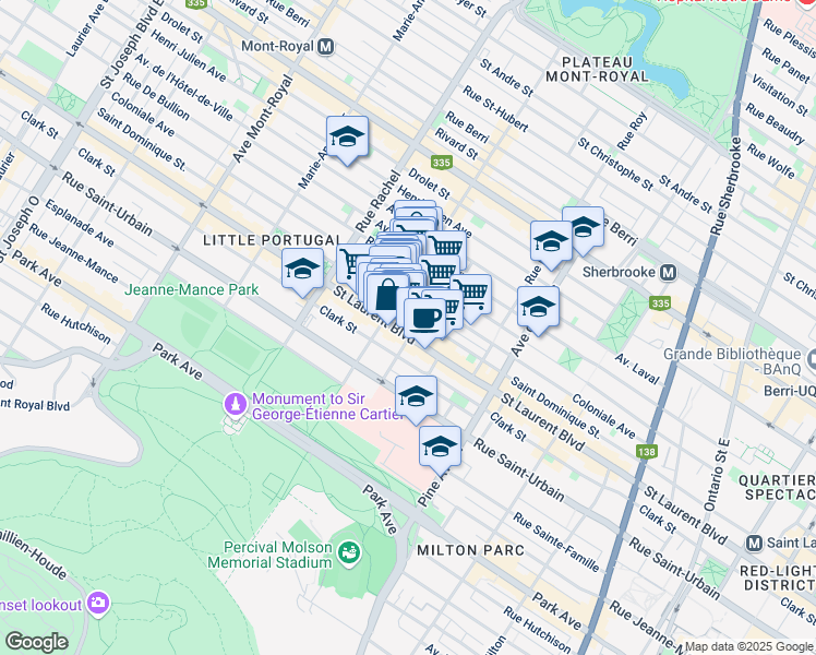 map of restaurants, bars, coffee shops, grocery stores, and more near 3973 Boulevard Saint-Laurent in Montréal