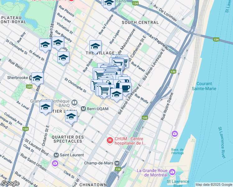 map of restaurants, bars, coffee shops, grocery stores, and more near 1265 Rue Saint-Timothée in Montréal