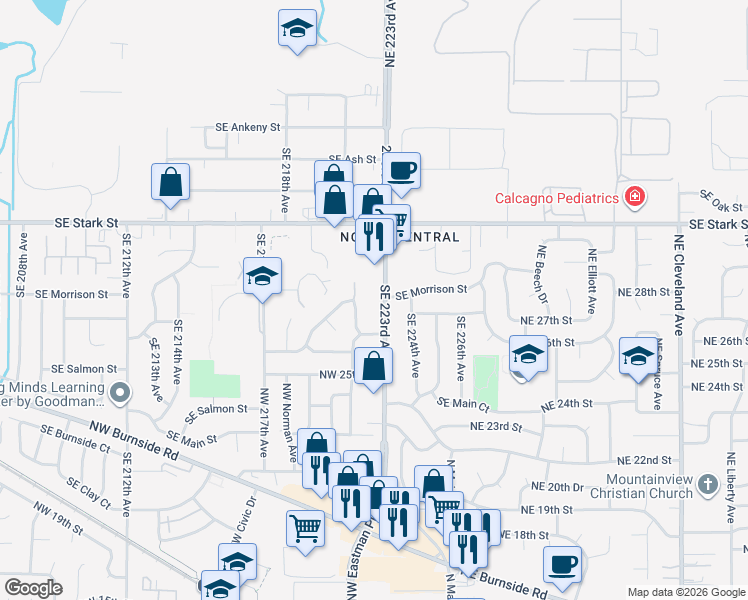 map of restaurants, bars, coffee shops, grocery stores, and more near 645 Southeast 223rd Avenue in Gresham
