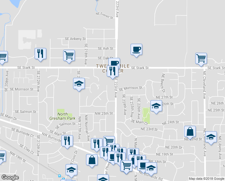 map of restaurants, bars, coffee shops, grocery stores, and more near 815 Southeast 223rd Avenue in Gresham