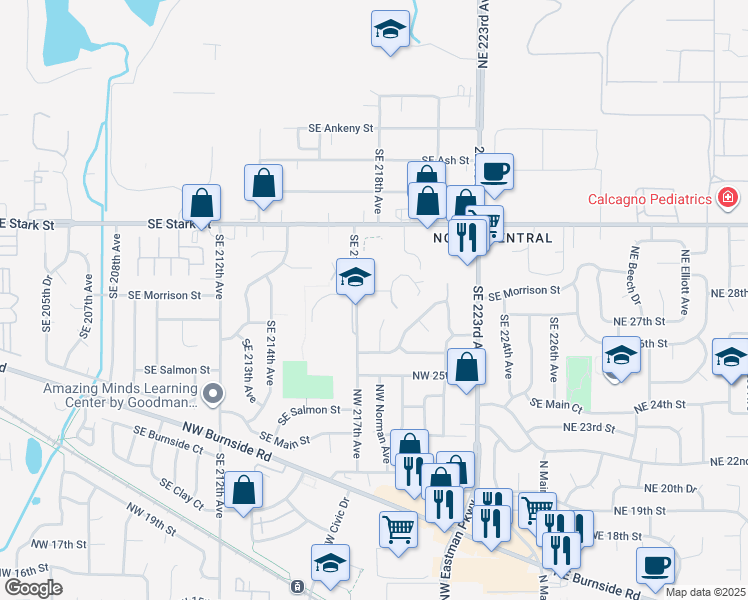 map of restaurants, bars, coffee shops, grocery stores, and more near 725 Southeast 217th Avenue in Gresham
