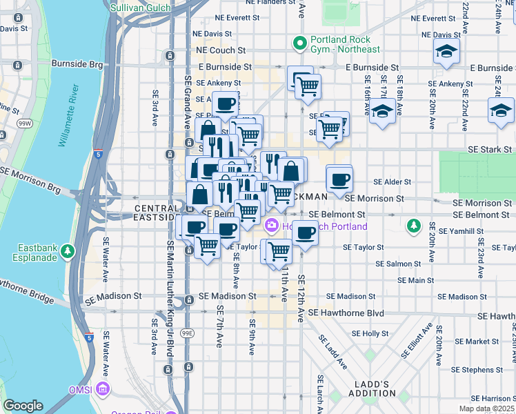map of restaurants, bars, coffee shops, grocery stores, and more near in Portland