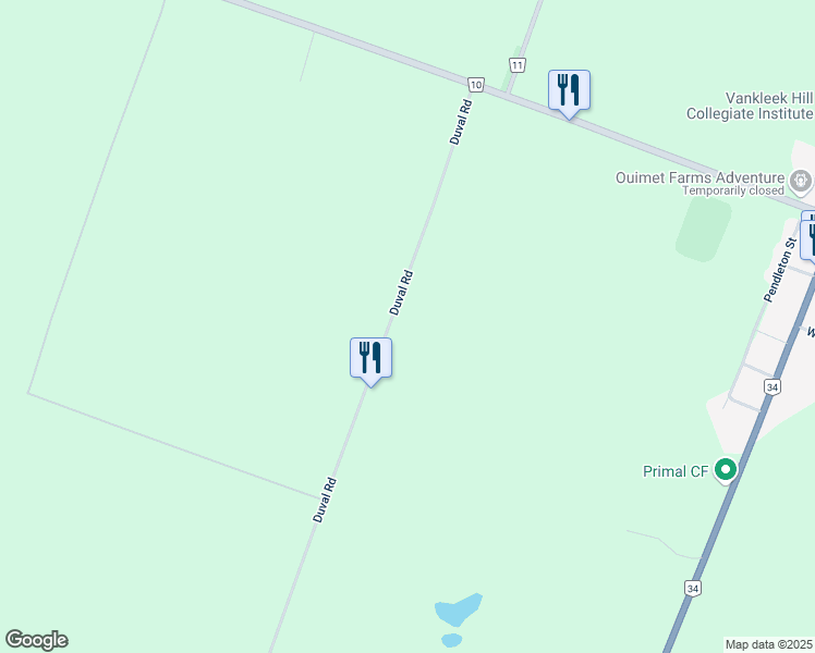map of restaurants, bars, coffee shops, grocery stores, and more near 6289 Duval Road in Vankleek Hill