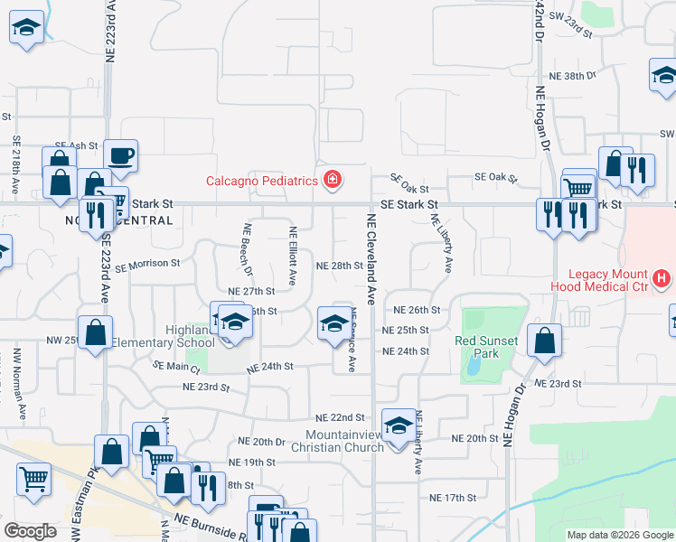 map of restaurants, bars, coffee shops, grocery stores, and more near 812 Northeast 28th Street in Gresham