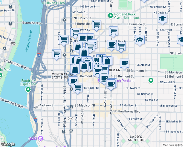 map of restaurants, bars, coffee shops, grocery stores, and more near in Portland