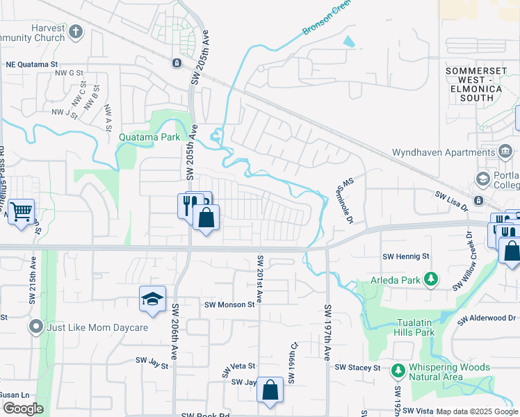 map of restaurants, bars, coffee shops, grocery stores, and more near 20075 Southwest Mohican Street in Aloha