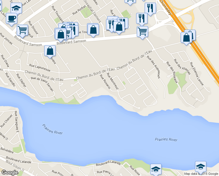 map of restaurants, bars, coffee shops, grocery stores, and more near 242 Rue Rosario in Laval