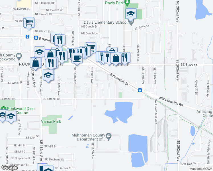 map of restaurants, bars, coffee shops, grocery stores, and more near 19159 Southeast Yamhill Street in Portland
