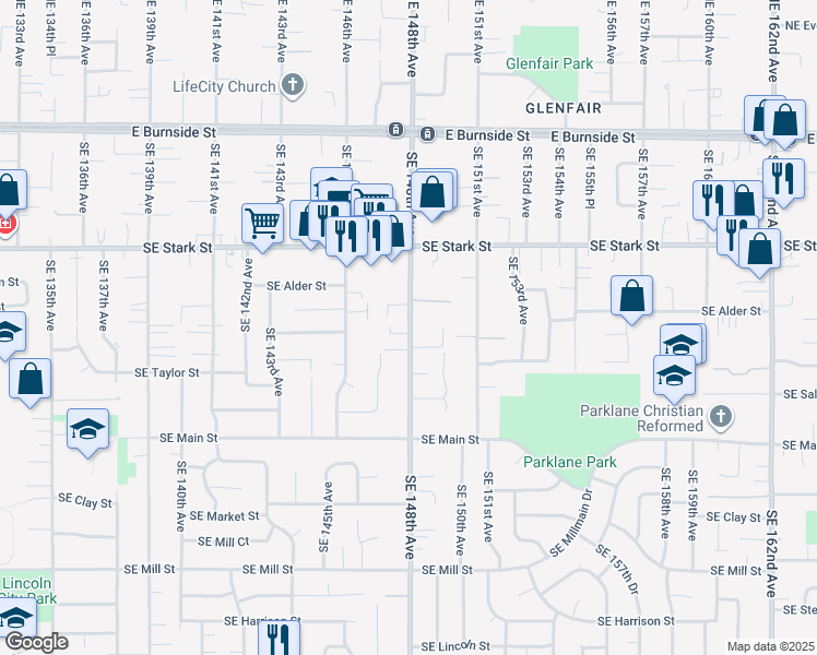 map of restaurants, bars, coffee shops, grocery stores, and more near 659 Southeast 148th Avenue in Portland