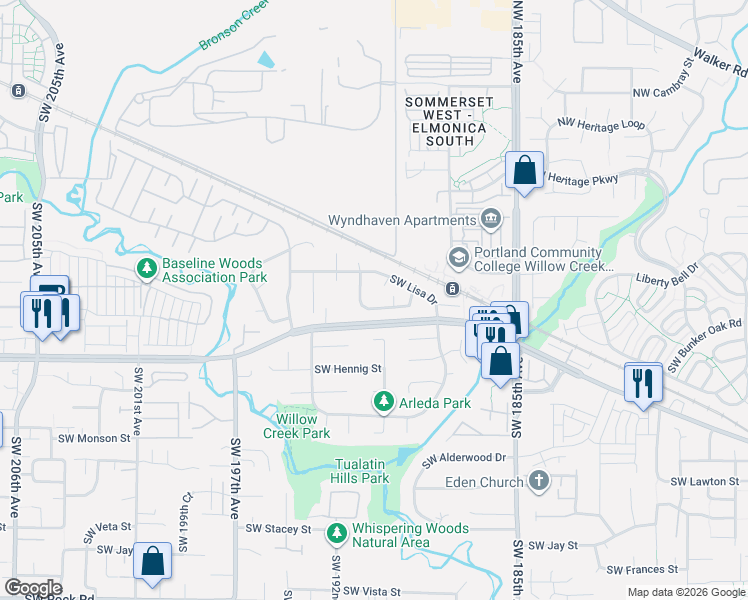 map of restaurants, bars, coffee shops, grocery stores, and more near 19110 Southwest Lisa Drive in Aloha