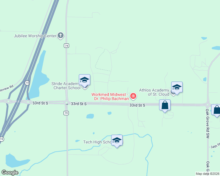 map of restaurants, bars, coffee shops, grocery stores, and more near 4301 32nd Street South in St. Cloud