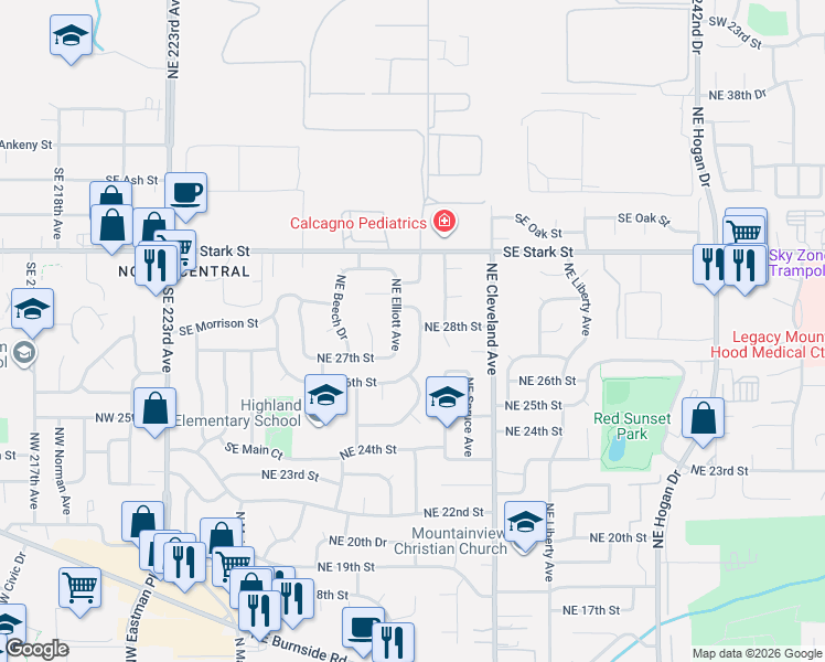map of restaurants, bars, coffee shops, grocery stores, and more near 2775 Northeast Linden Avenue in Gresham