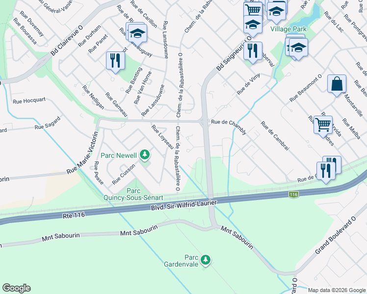 map of restaurants, bars, coffee shops, grocery stores, and more near 460 Chemin de la Rabastalière Ouest in Saint-Bruno-de-Montarville