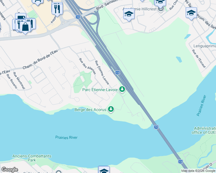 map of restaurants, bars, coffee shops, grocery stores, and more near 469 Rue Étienne-Lavoie in Laval
